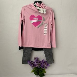 Puma girls 3 piece long sleeve hooded-shirt-pants
